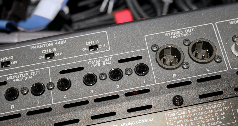 The output jacks on this console all output a balanced signal, even though they use two different types of connectors.