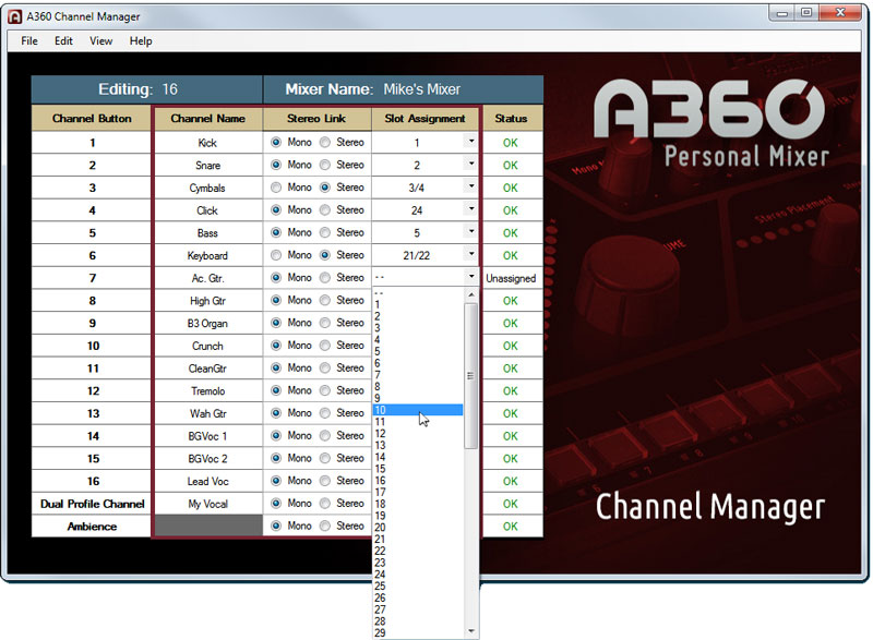 Select a channel from the list to assign it to a button. 