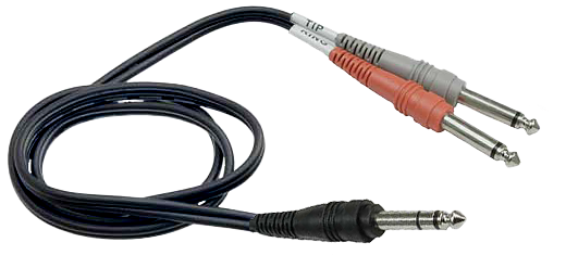 A insert cable has a TRS connector that gets split into individual TS plug for left and right. 